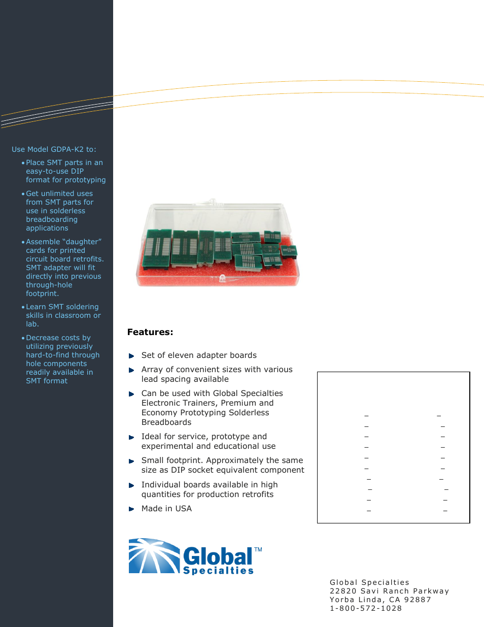 Global Specialties GSPA-K2 User Manual | 1 page