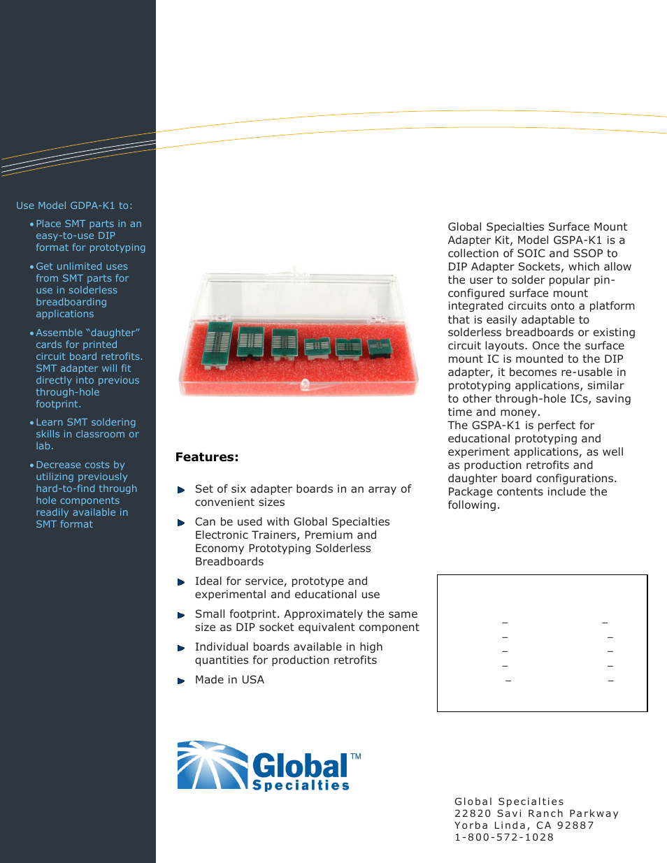 Global Specialties GSPA-K1 User Manual | 1 page
