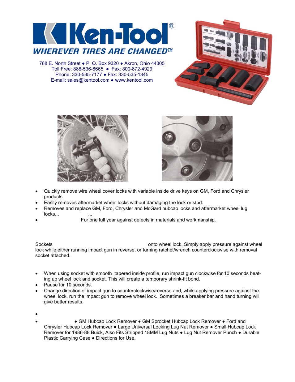 Ken-Tool 30170 Wheel Lock Removal Kit 
