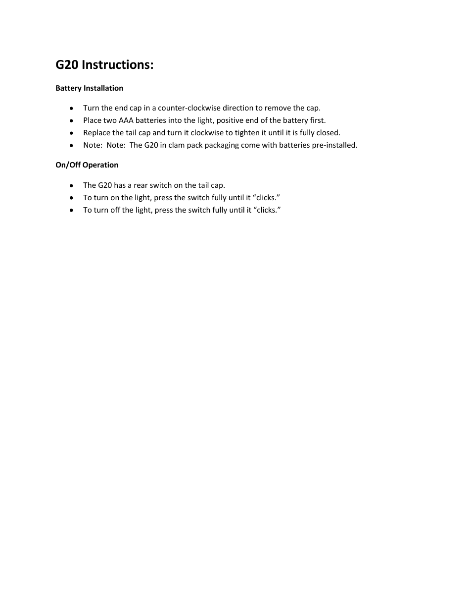Coast G20 User Manual | 1 page
