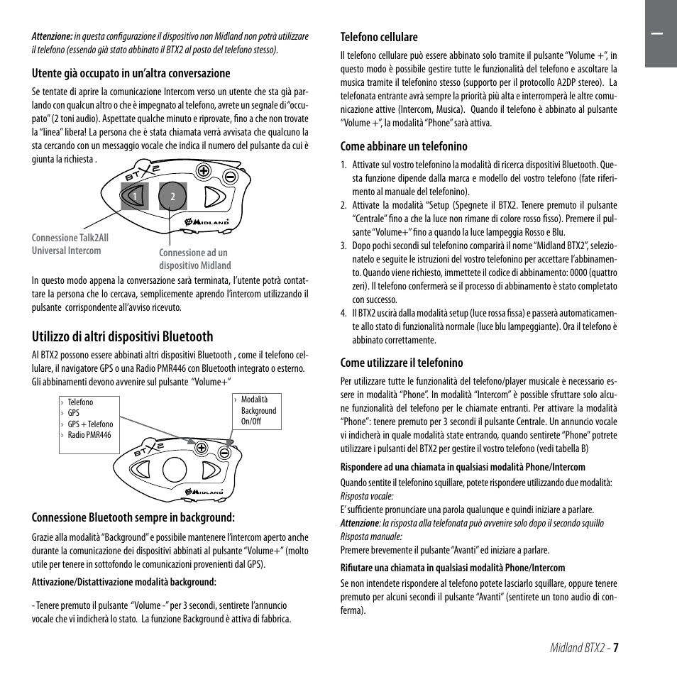 Utilizzo di altri dispositivi bluetooth | MIDLAND BTX2 User Manual | Page 8  / 112