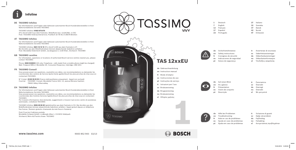 Bosch Tassimo T12 Tas1204 User Manual 58 Pages Original Mode