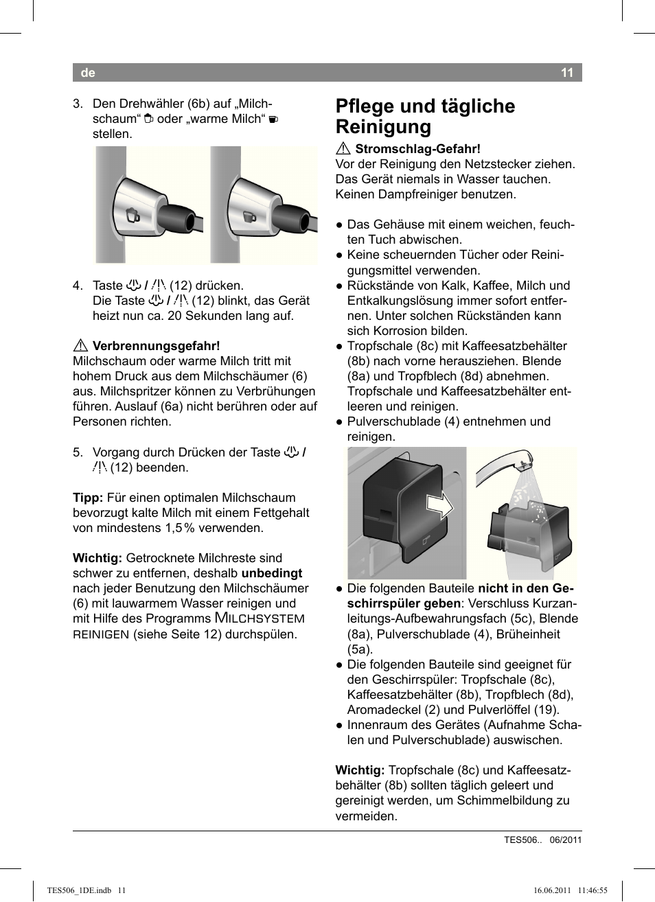 Pﬂ Ege Und Tagliche Reinigung Milchsystem Reinigen Bosch Tes50658de Verocafe Lattepro Kaffeevollautomat Dunkles Espressobraun Dark Espresso User Manual Page 15 88