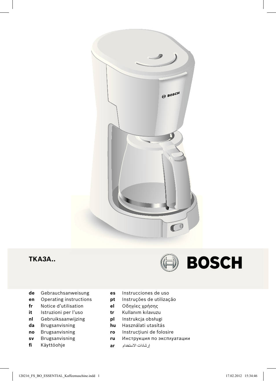 Bosch Tka3a011 Filter Kaffeemaschine Compactclass Primarfarbe Weiss