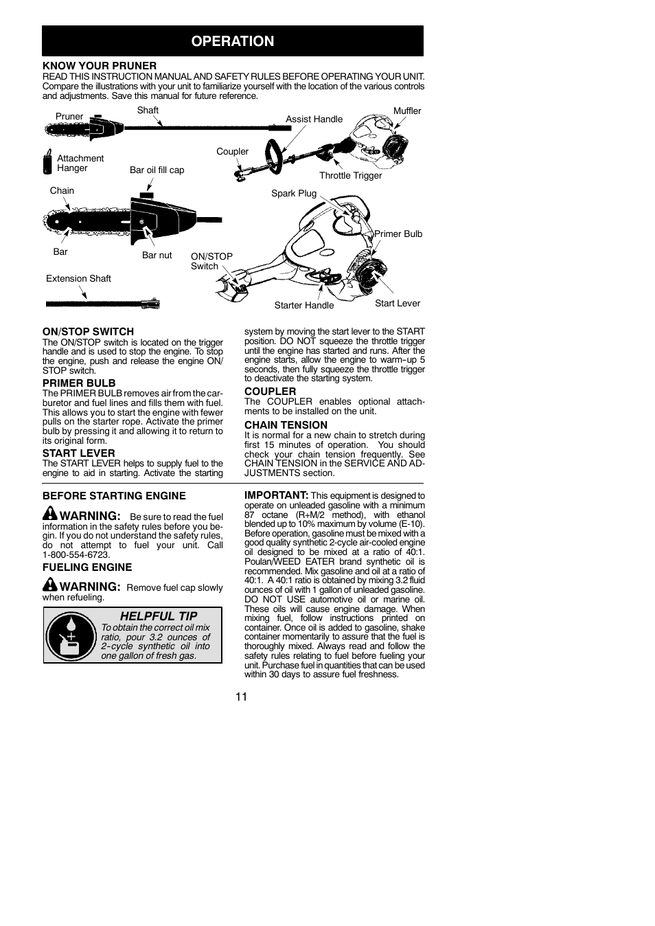 Operation, Warning, Helpful tip | Poulan Pro PP258TPC User Manual