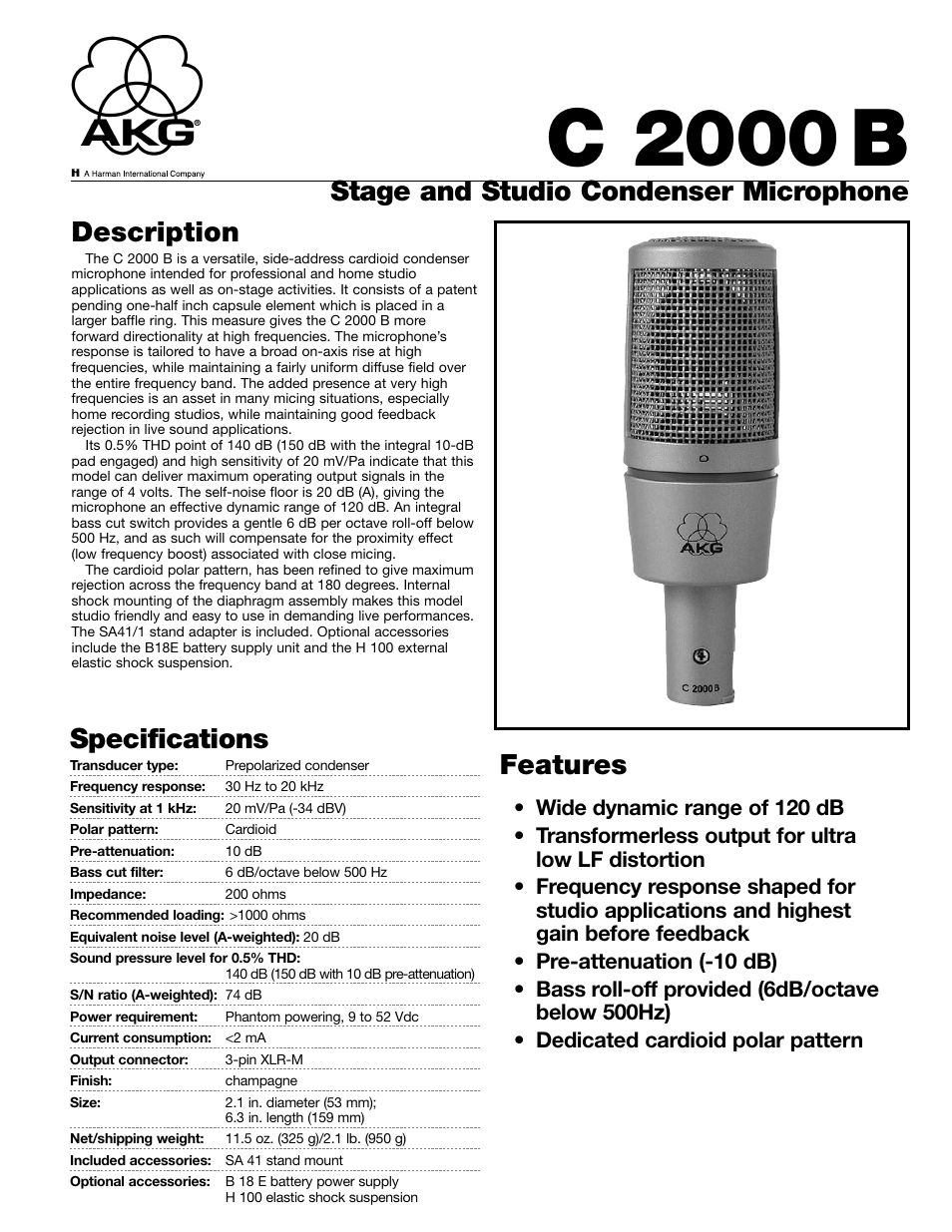 Beschrijvend Bewust worden levering aan huis AKG Acoustics C 2000 B User Manual | 2 pages