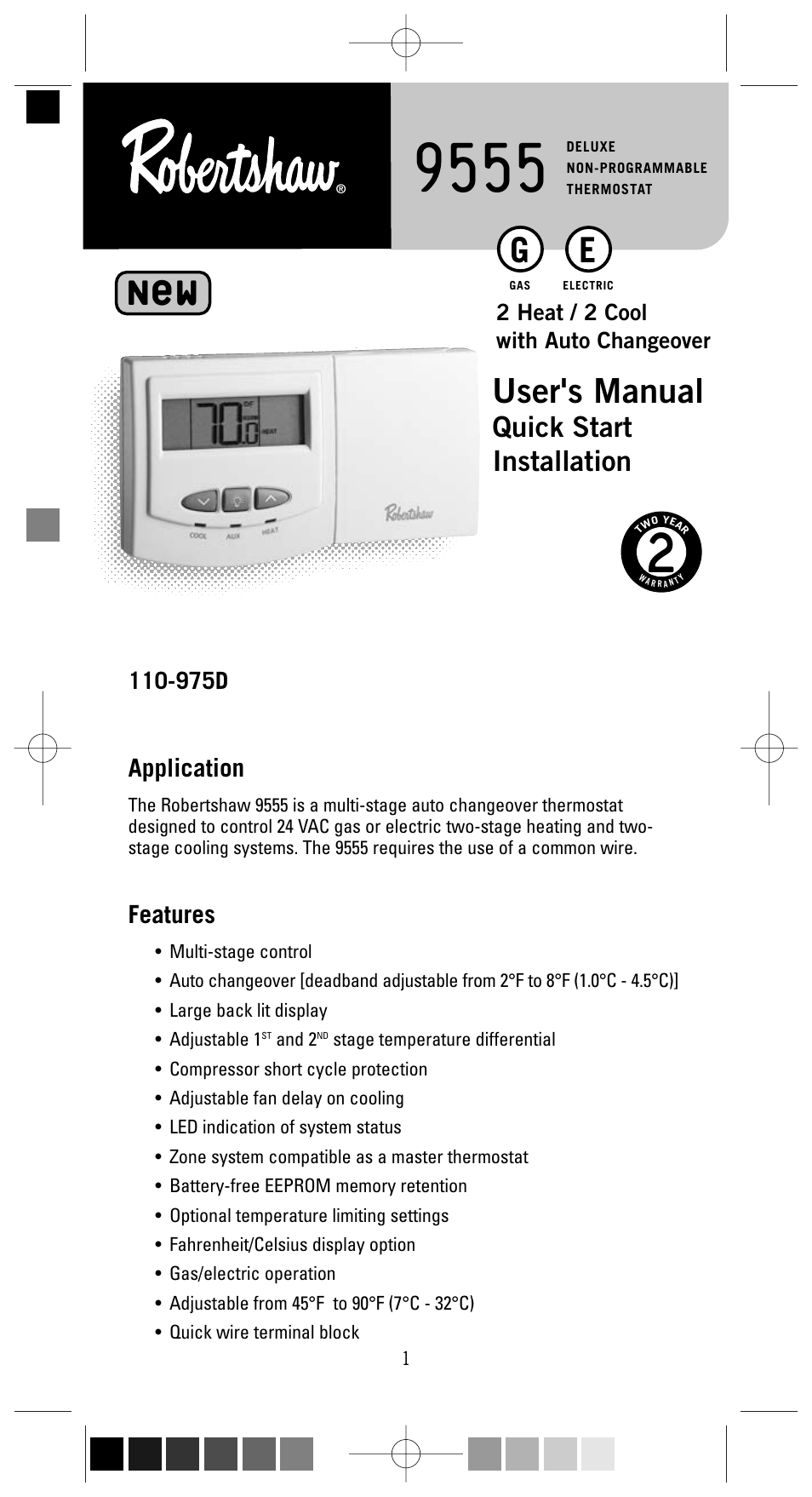 Robert shaw 9600 thermostat user manual rth230b