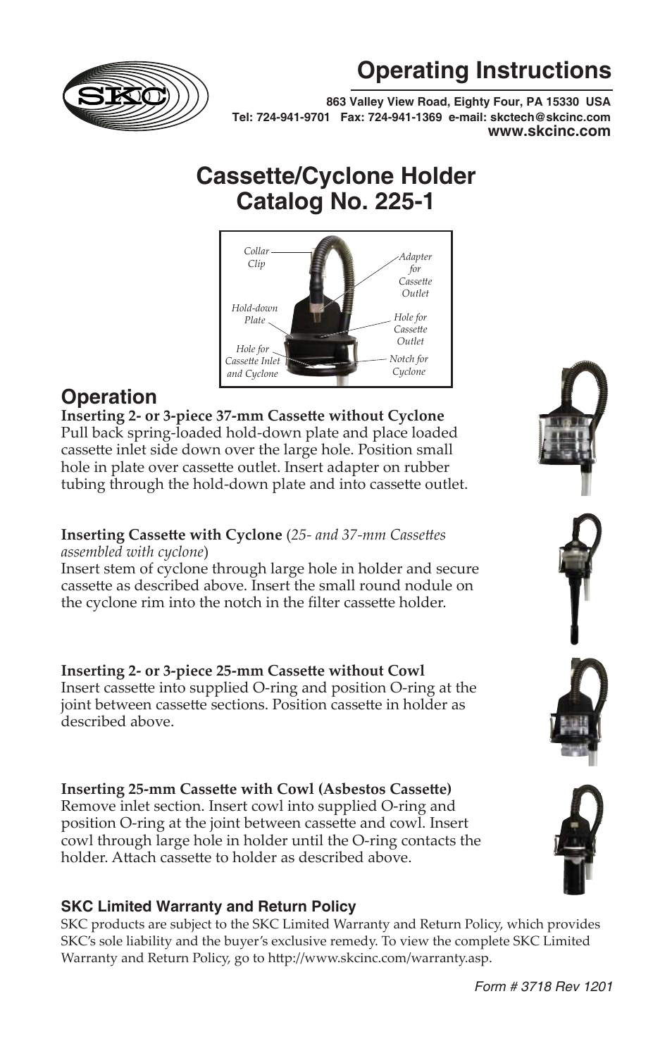 Skc 225 1 Cassette Cyclone Holder User Manual 1 Page