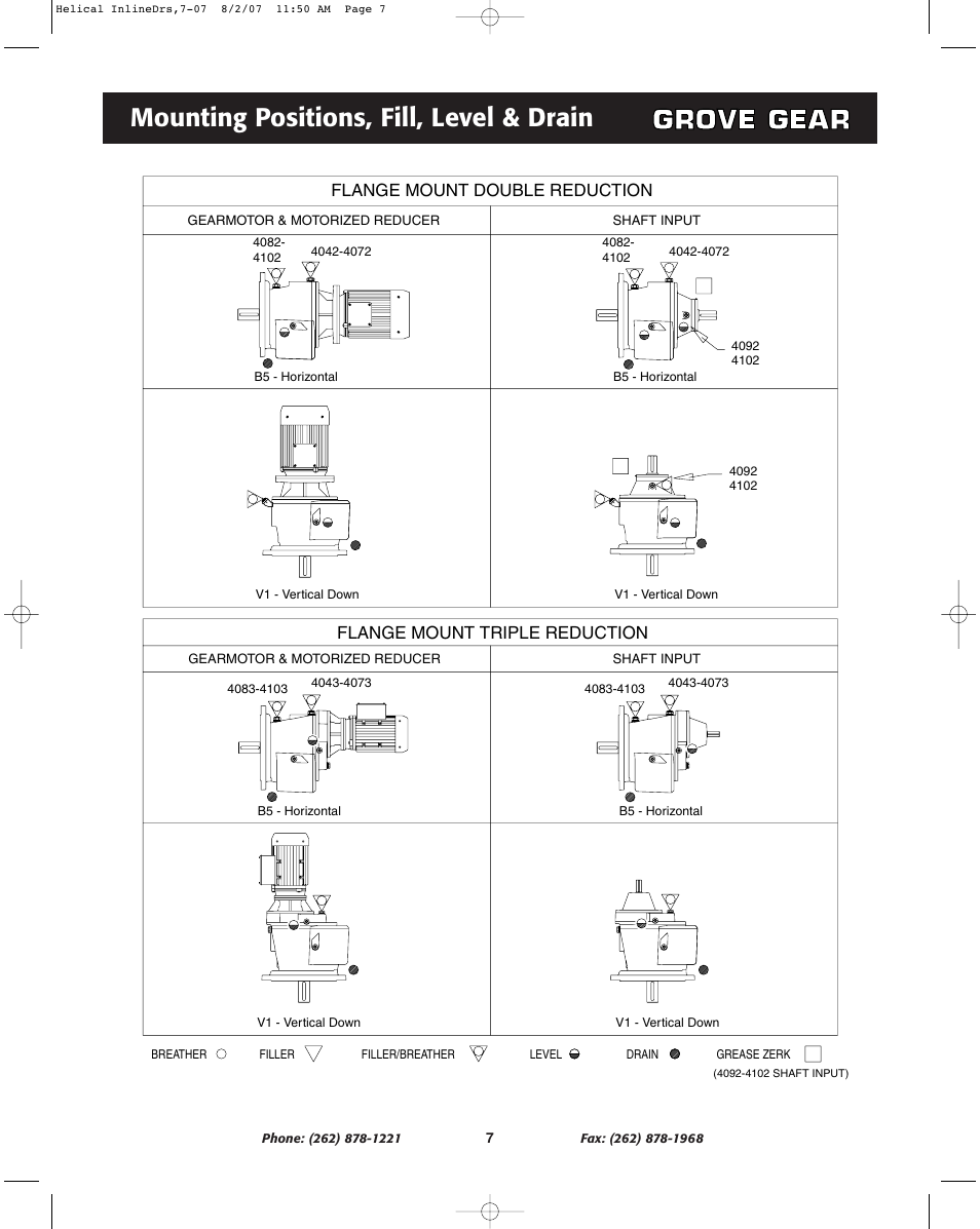 Mounting positions, fill, level & drain | Grove Gear Helical-Inline Cast Iron (R Series) User Manual | Page 7 / 8