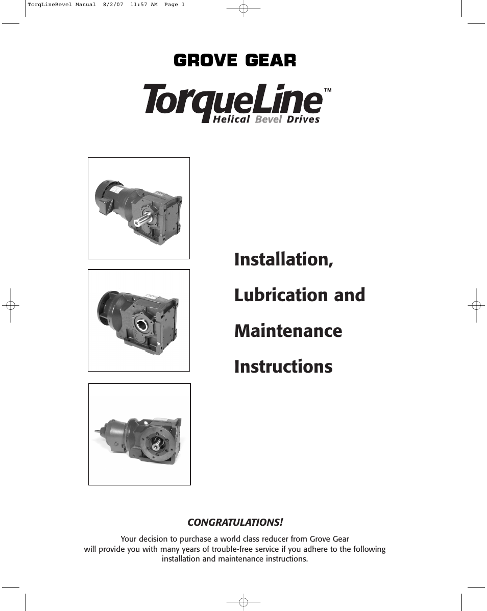 Grove Gear Helical-Bevel Cast Iron (K Series) User Manual | 8 pages