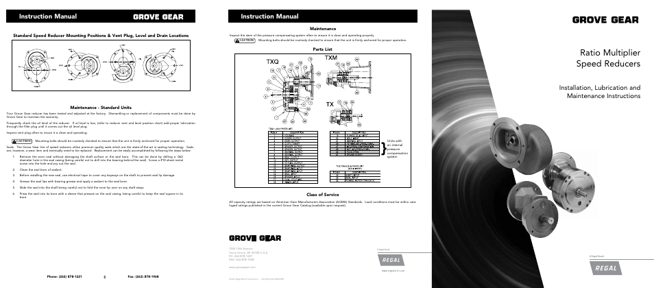 Ratio multiplier speed reducers, Instruction manual | Grove Gear Stainless Steel User Manual | Page 5 / 6
