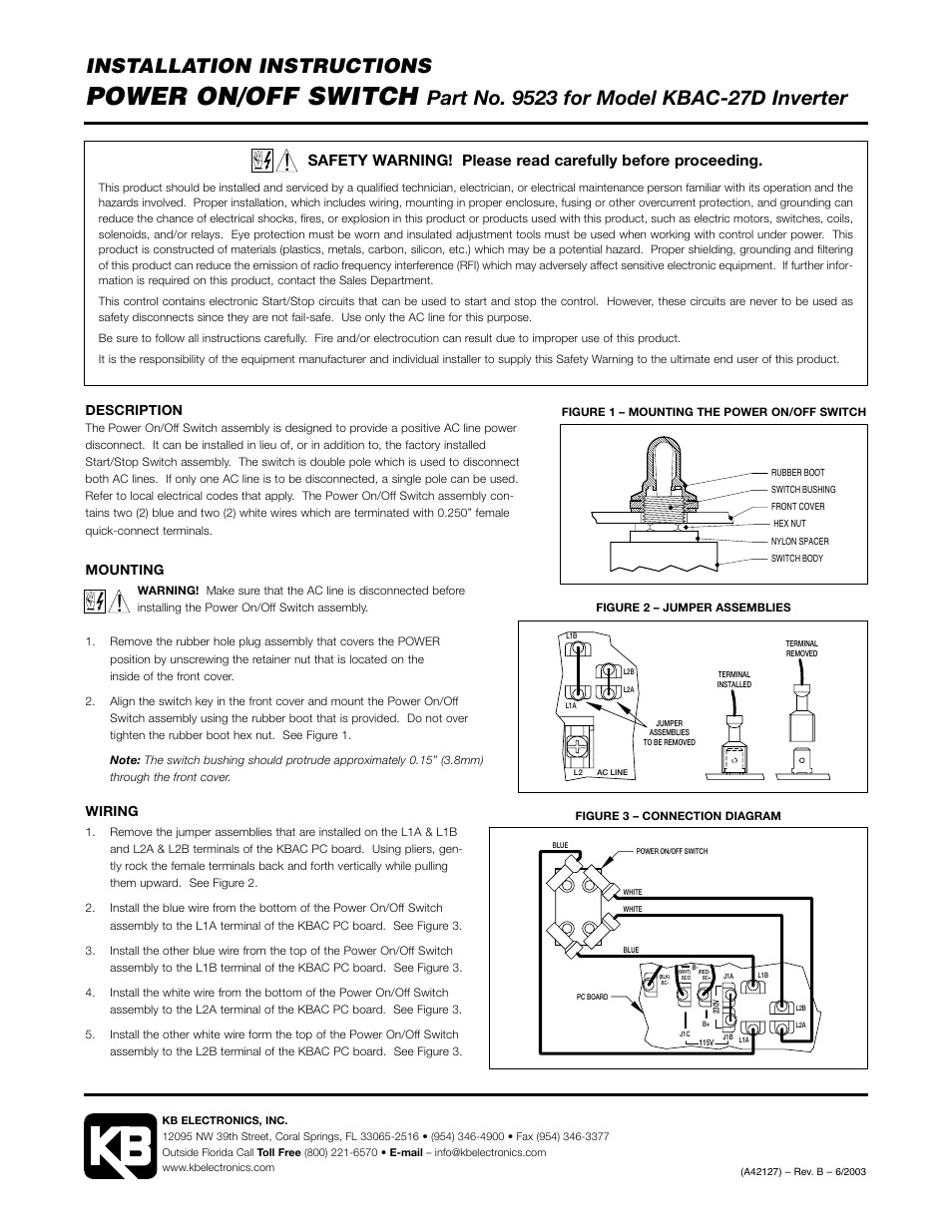 KB Electronics 9523 ON//OFF Line Switch