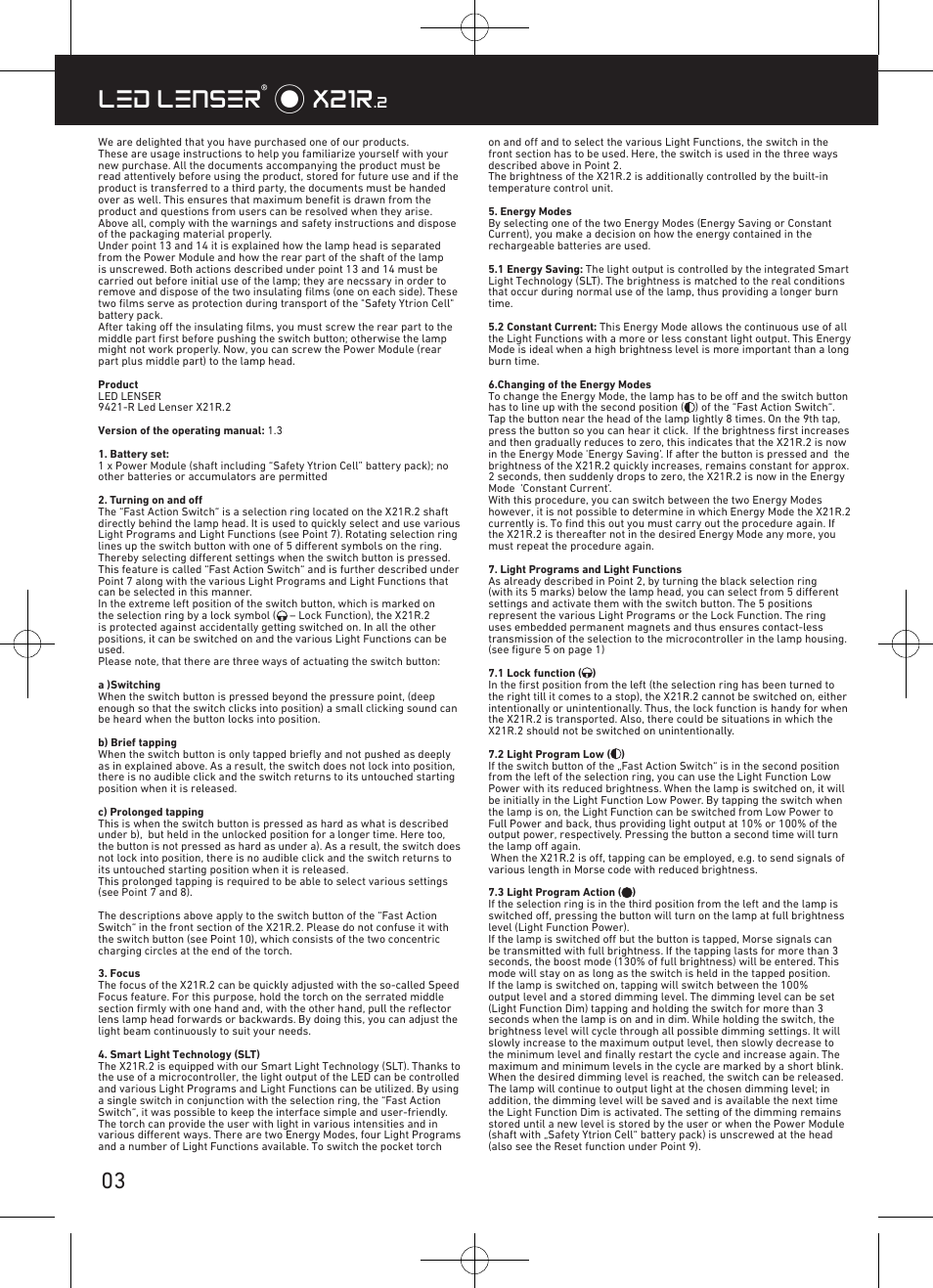 Led lenser® * x21r LENSER X21R.2 User Manual | Page 4 / | Original mode
