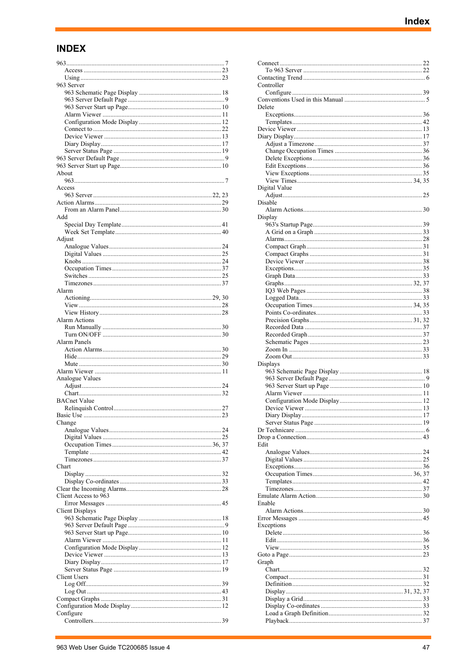 Index | TREND 963 Web User Guide User Manual | Page 47 / 50 | Original mode