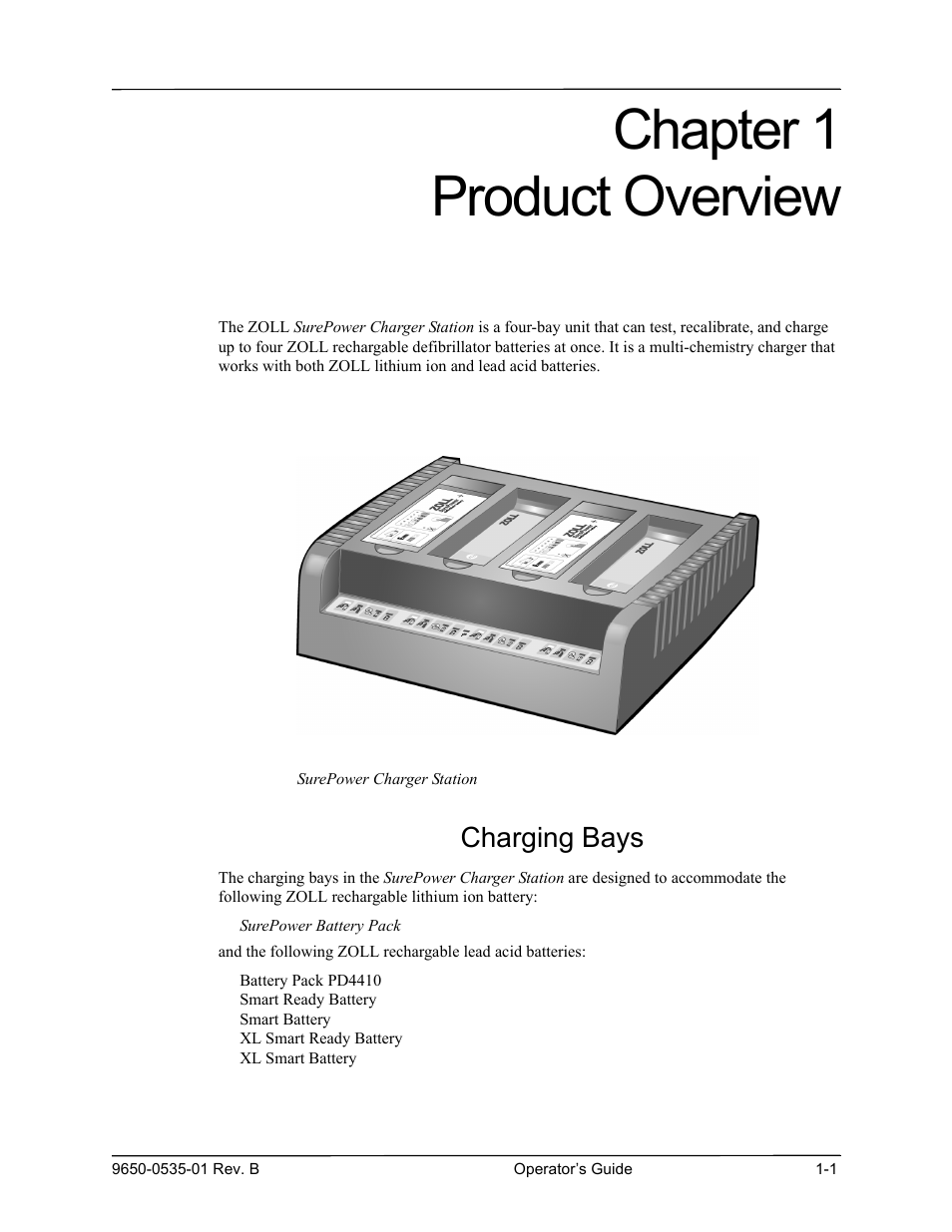 Chapter 1 product overview, Surepower charger station charging bays | ZOLL SurePower Rev B Charger Station User Manual | Page 15 / 44