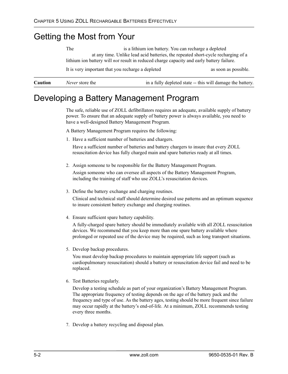 Getting the most from your surepower battery pack, Developing a battery management program | ZOLL SurePower Rev B Charger Station User Manual | Page 36 / 44