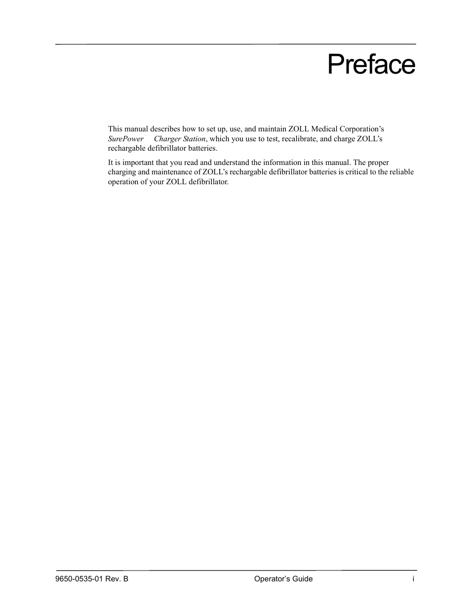 Preface | ZOLL SurePower Rev B Charger Station User Manual | Page 5 / 44