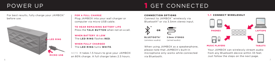 Power up, Get connected | Jawbone JAMBOX User Manual | Page 4 / 20
