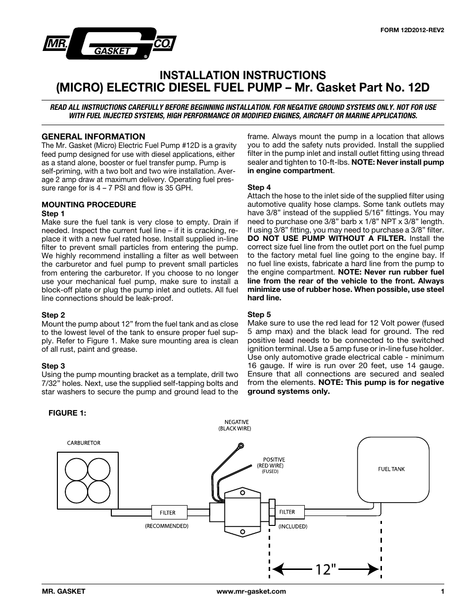Mr. Gasket 12D Micro Electric Fuel Pump: Diesel User ... text flow fuel filter 
