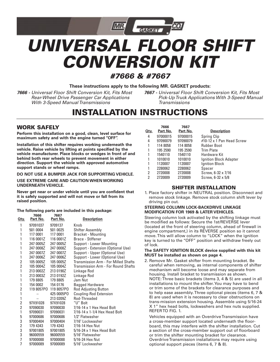 Mr Gasket 7667 Floor Shifter Conversion 3 Speed User Manual 4