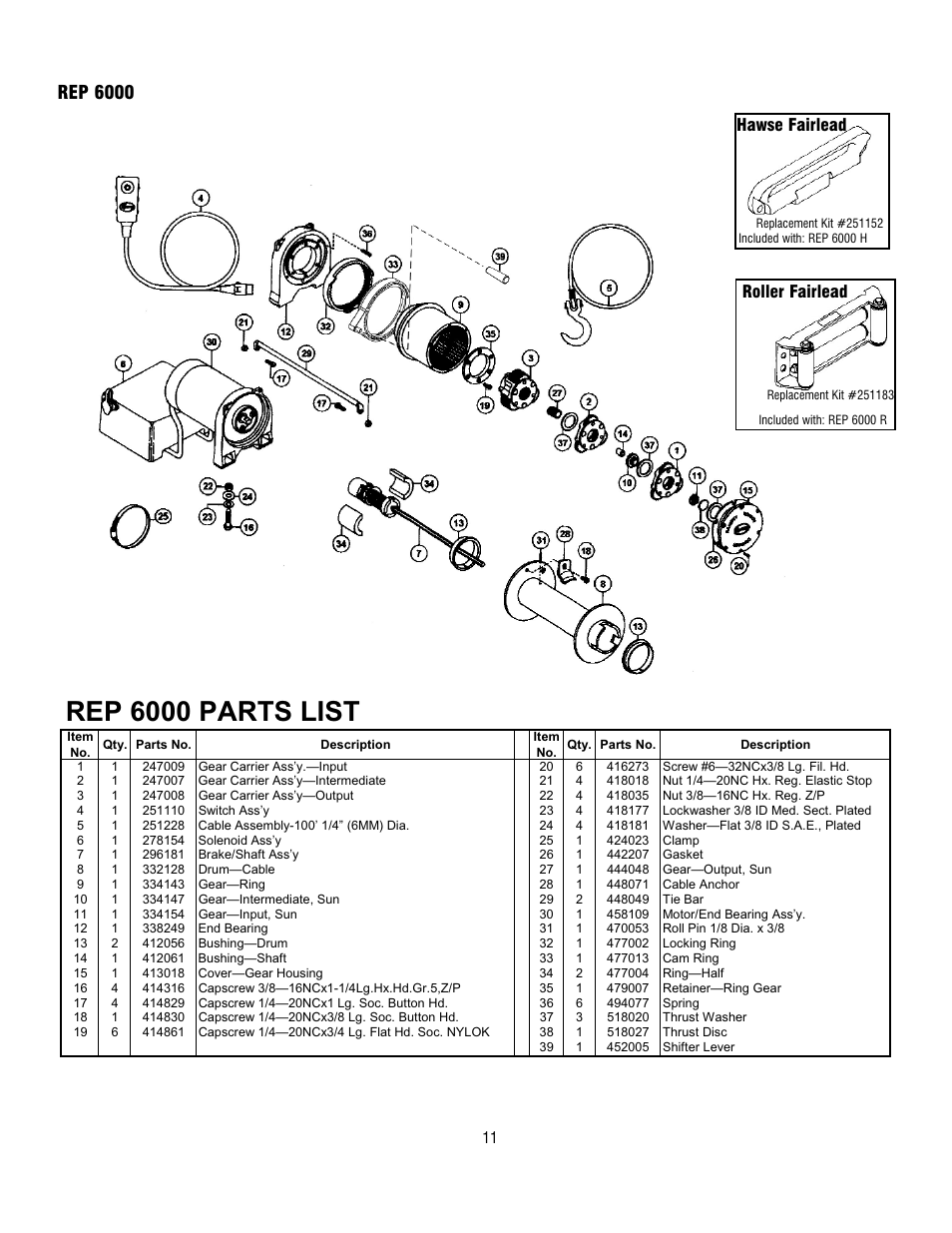 Rep 6000 parts list, Rep 6000, Hawse fairlead | Ramsey Winch ...