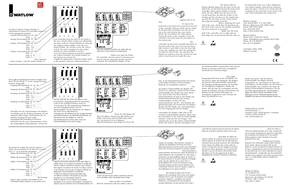 Watlow Series F4 User Manual | 2 pages | Original mode
