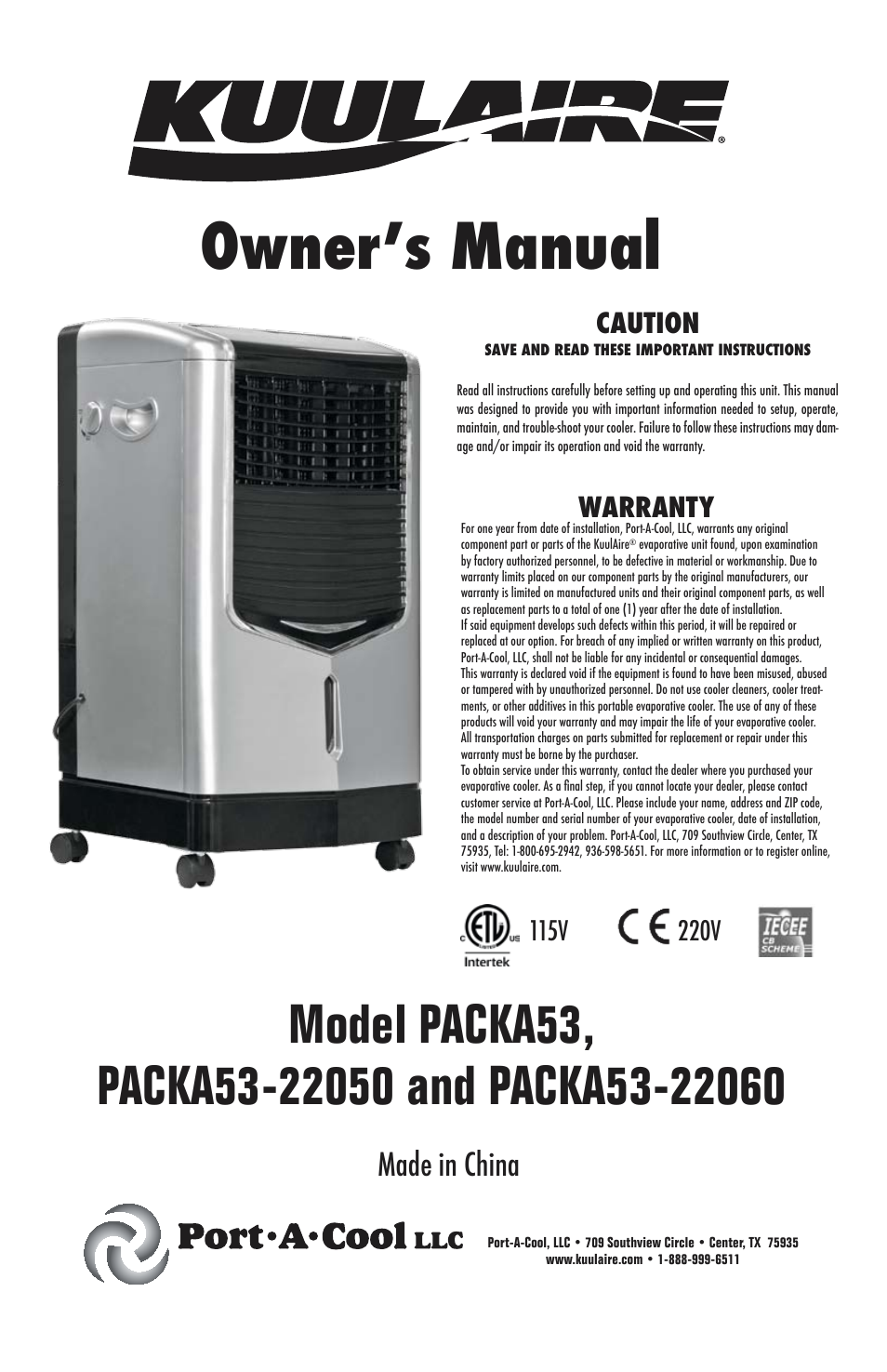 Kuulaire Packa53 User Manual 4 Pages