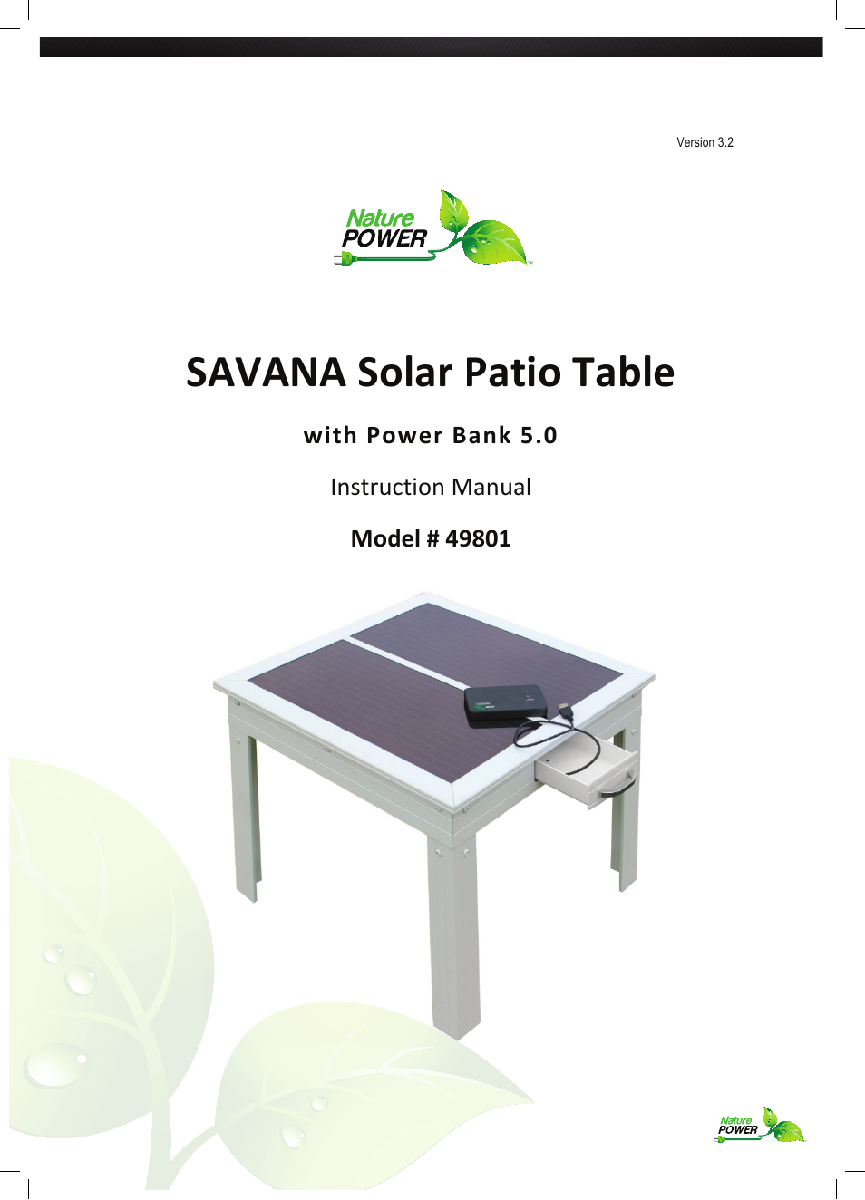 Nature Power SAVANA Solar Patio Table User Manual | 4 pages