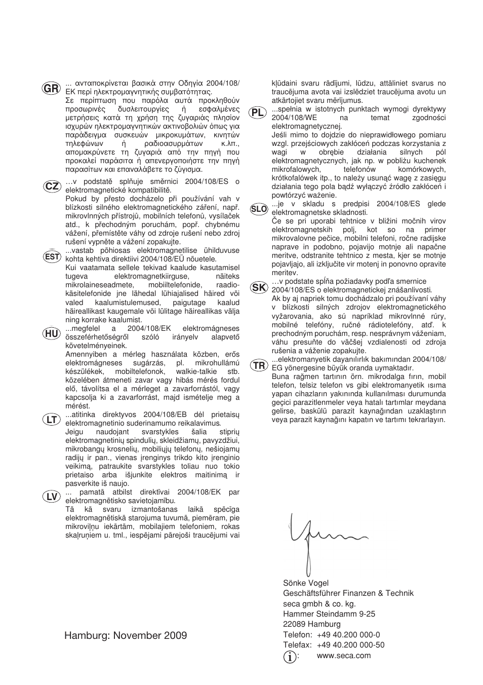 Seca 769 User Manual Page 76 76 Original Mode