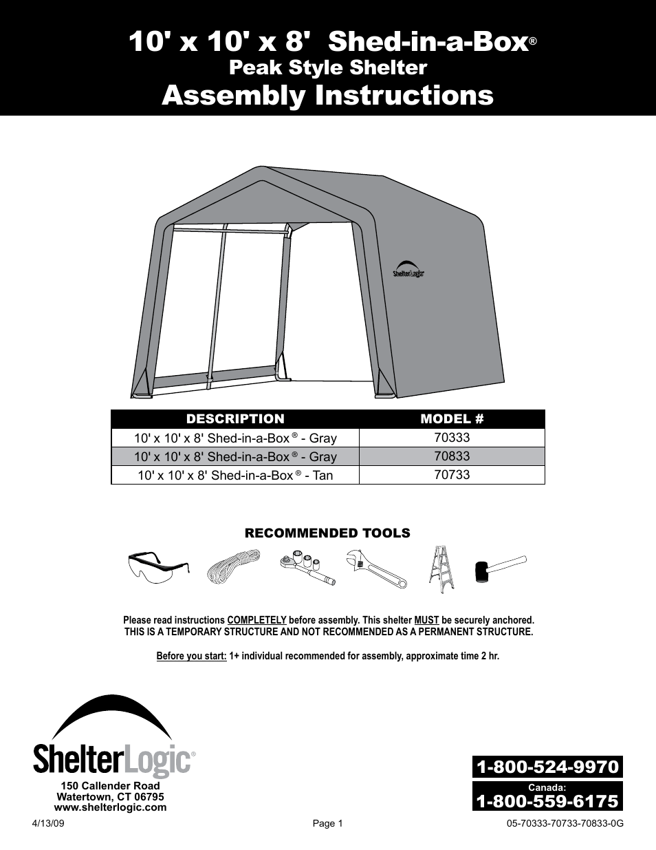 ShelterLogic 70733 10 X 10 X 8 Shed in a Box User Manual 24 Pages shelterlogic-70733-10-x-10-x-8-shed-in-a-box-user-manual-24-pages