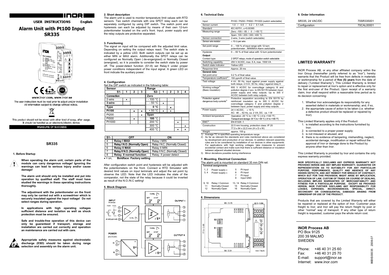 INOR SR335 GB User Manual | 1 page