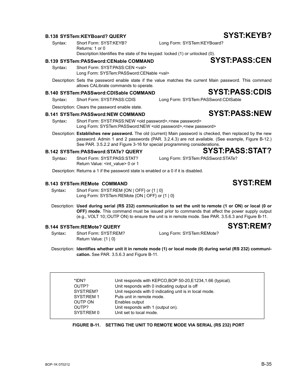 B 138 System Keyboard Query B 139 System Password Cenable Command B 140 System Password Cdisable Command Kepco Bop 1kw Mg Operator Manual Firmware Ver 4 08 To 4 11 User Manual Page 1 194