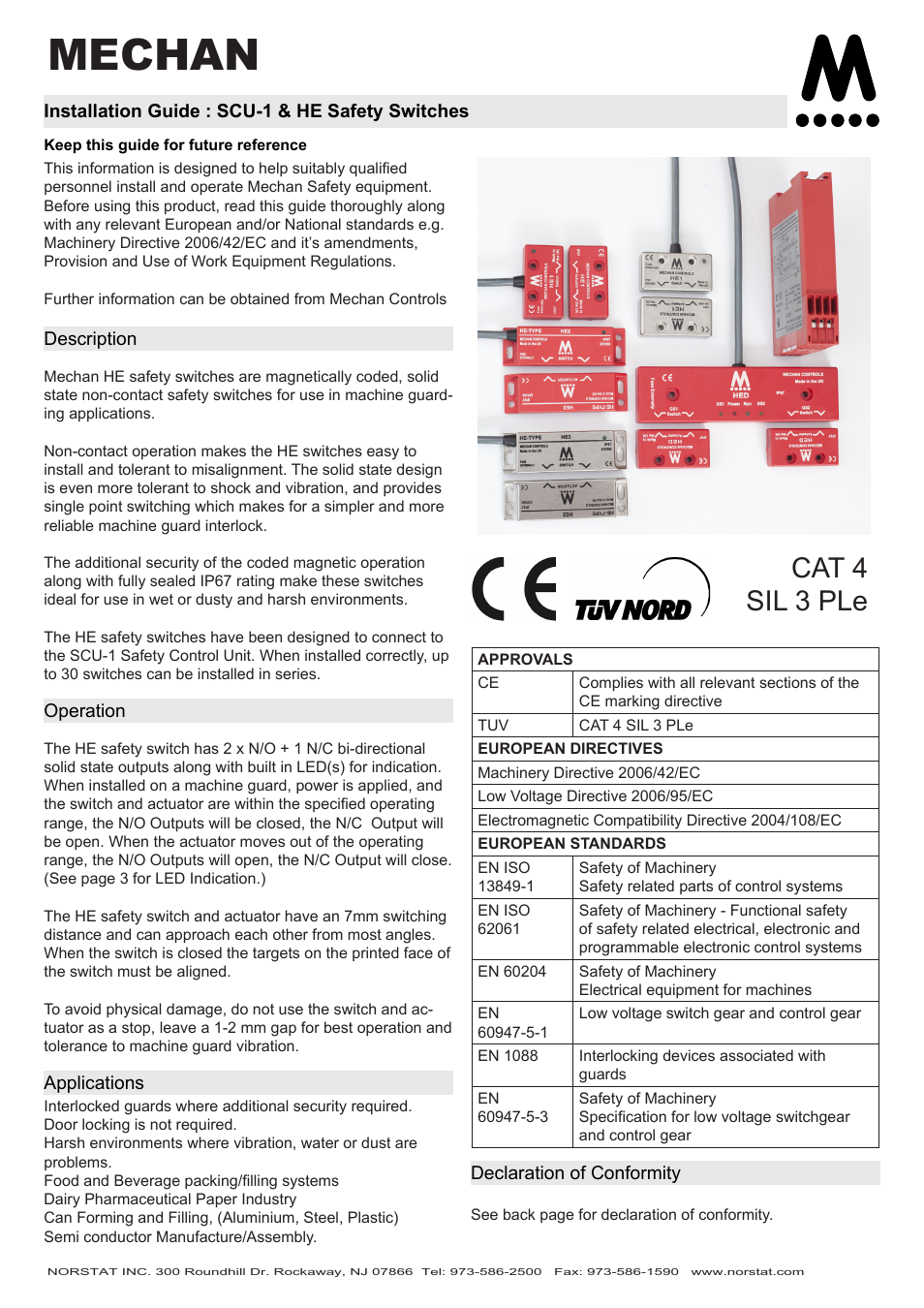 NORSTAT Non-Contact Safety Switches User Manual | 8 pages