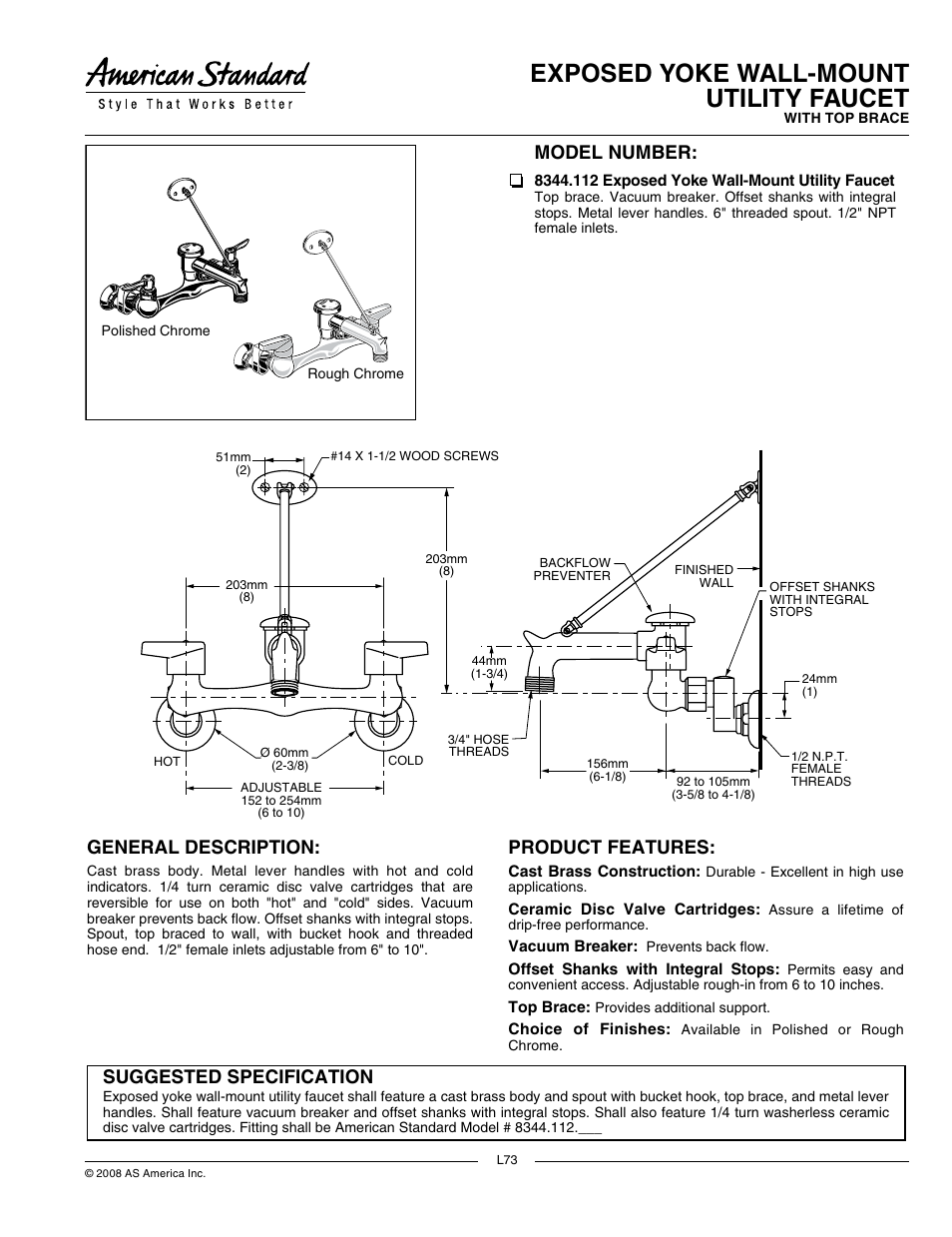 American standard 8344 112 user manual 2 pages