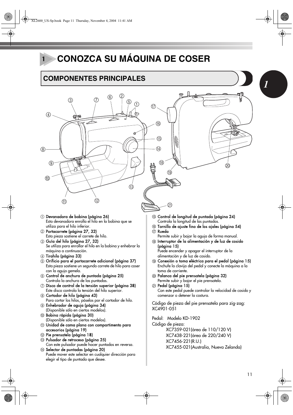 Conozca Su Maquina De Coser Componentes Principales Brother Xl 2600i User Manual Page 12 82 Original Mode
