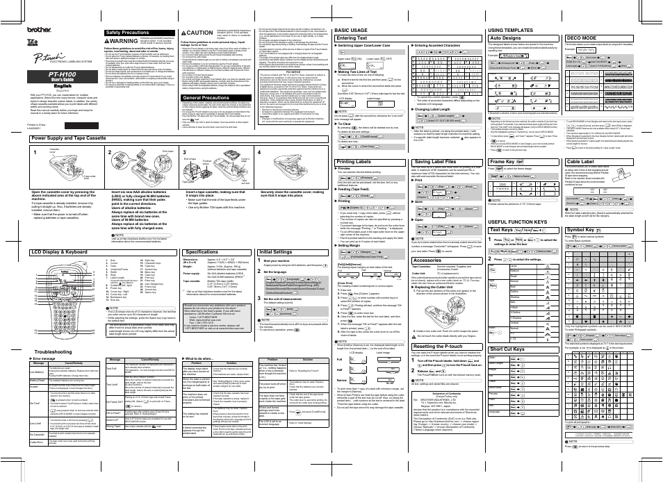 Brother PT-H100 User Manual | 1 page | Original mode