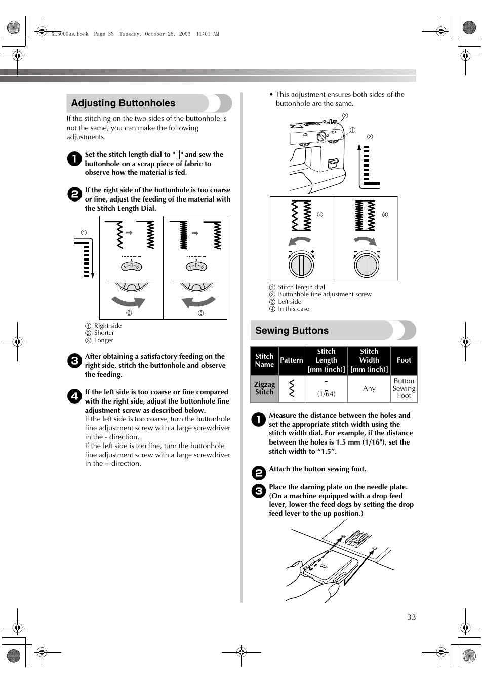 Adjusting Buttonholes Sewing Buttons Brother Xl 5600 User Manual Page 34 46 Original Mode
