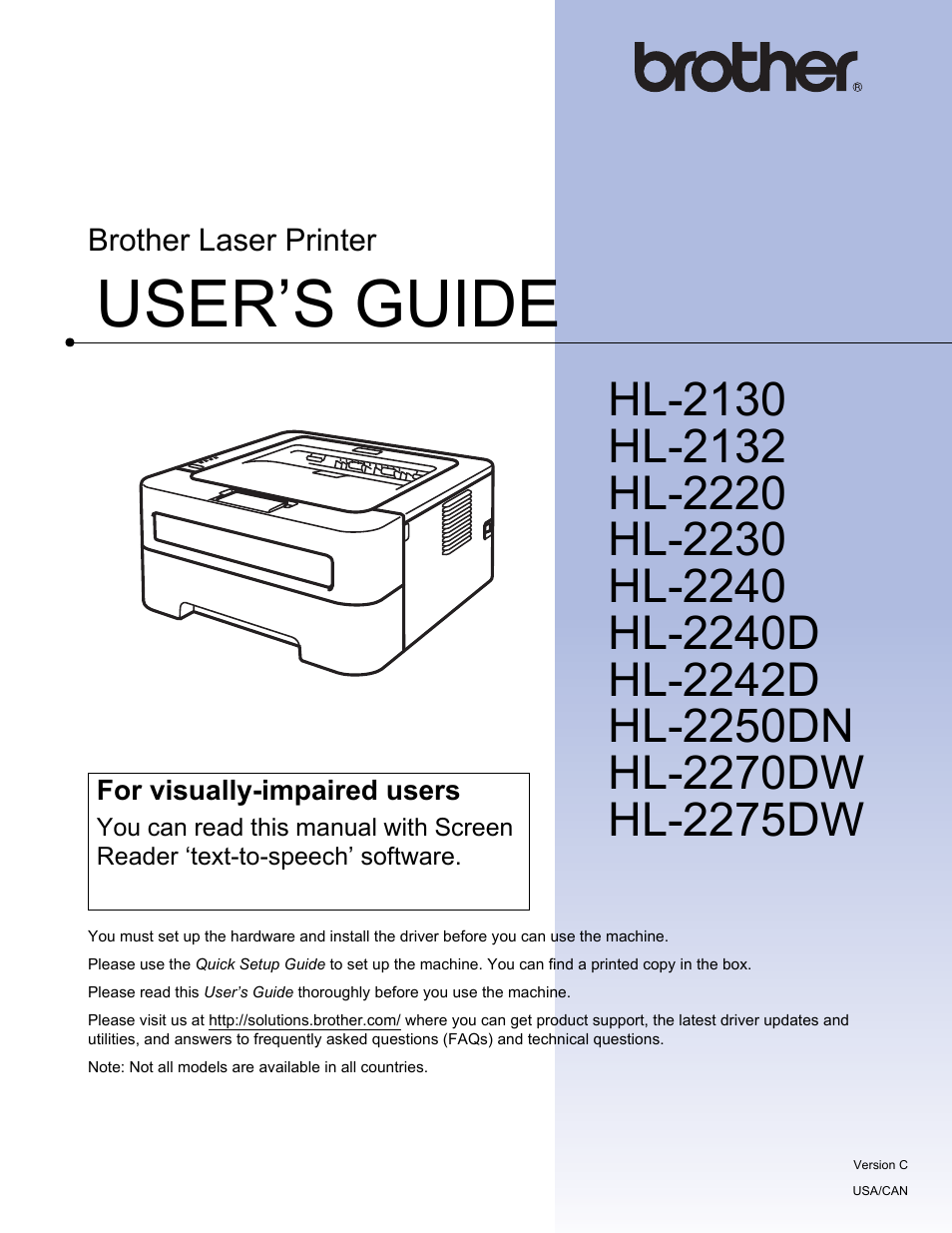 smeltet Kontinent albue Brother HL 2270DW User Manual | 150 pages | Also for: HL-2275DW, HL 2220, HL  2240D, HL-2230, HL-2240, HL-2130, HL-2132, HL-2242D, HL-2250DN