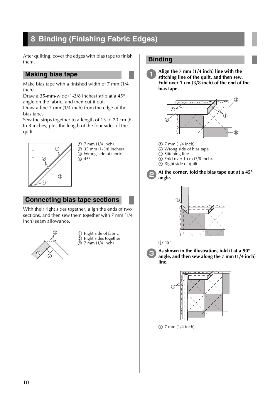 8 binding (finishing fabric edges), Making bias tape, Binding | Brother CM550DX User Manual | Page 10 / 12