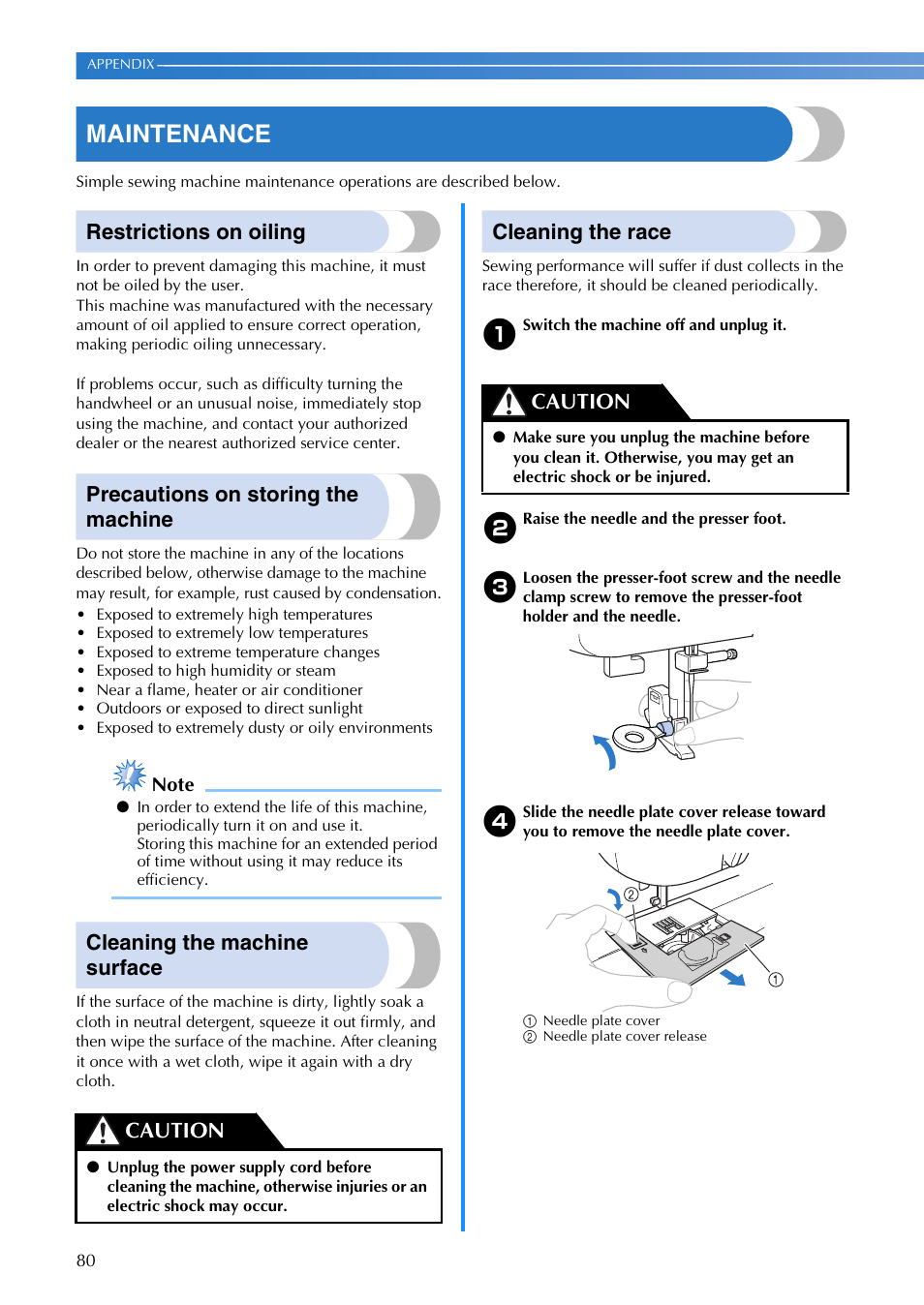 Maintenance Restrictions On Oiling Precautions On Storing The Machine Brother Ce8080 Ce8080prw User Manual Page 82 104 Original Mode