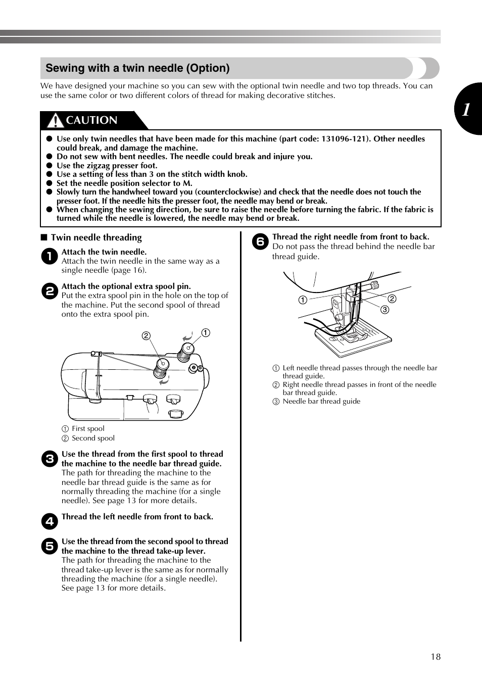 Sewing With A Twin Needle Option Caution Brother Ls2350 User Manual Page 19 96