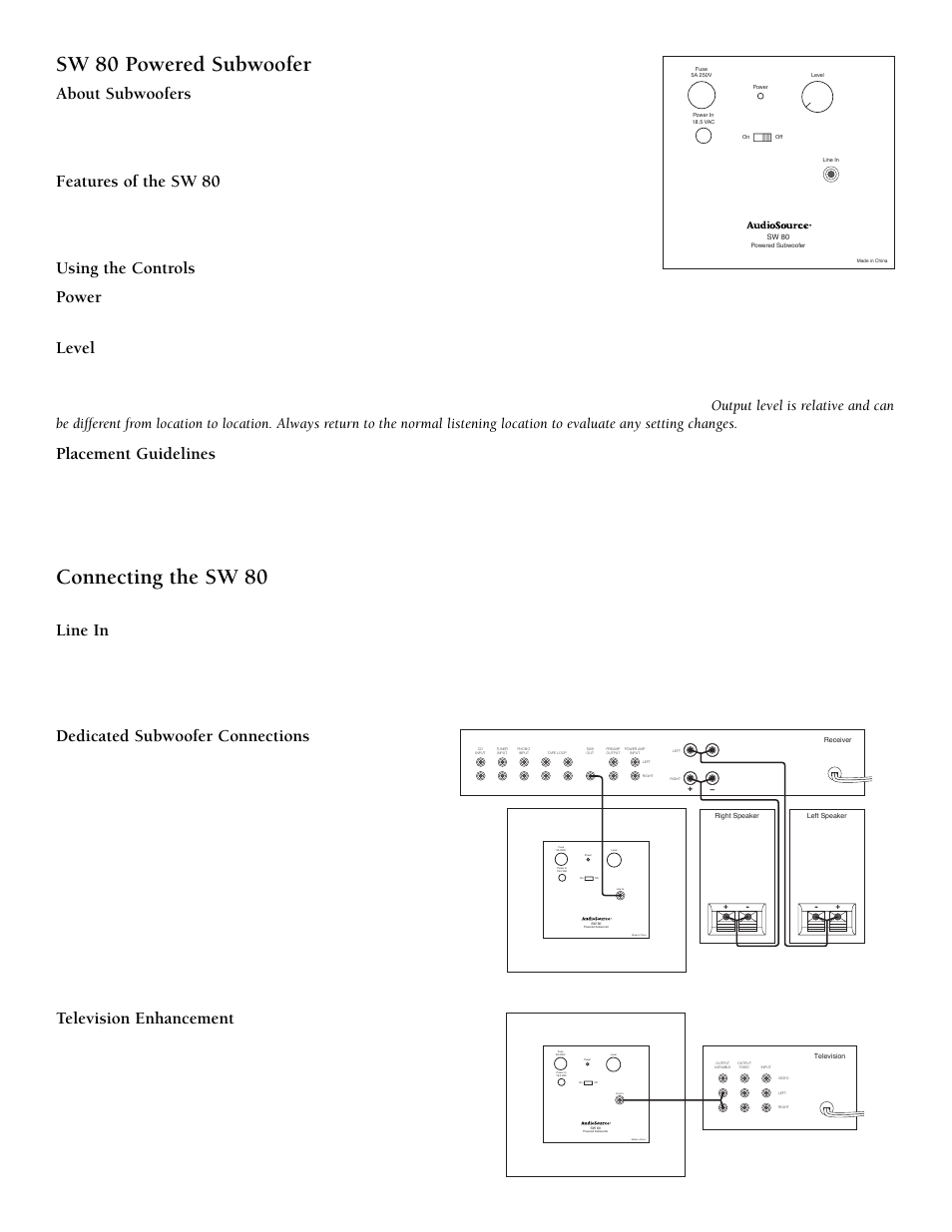 Sw 80 powered subwoofer, Connecting the 
