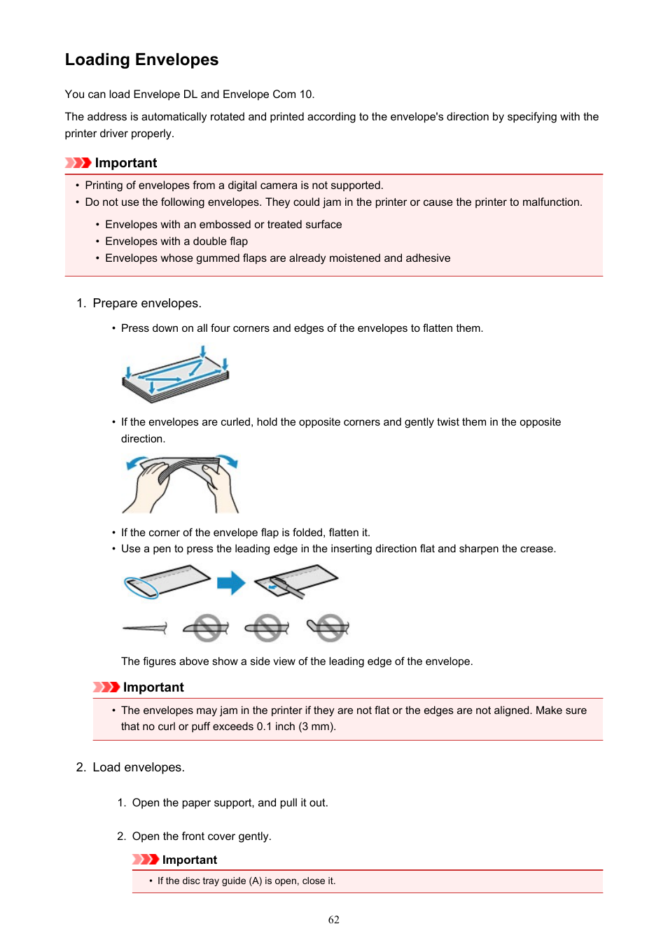 Loading envelopes | Canon PIXMA iP8750 User Manual | Page 62 / 406