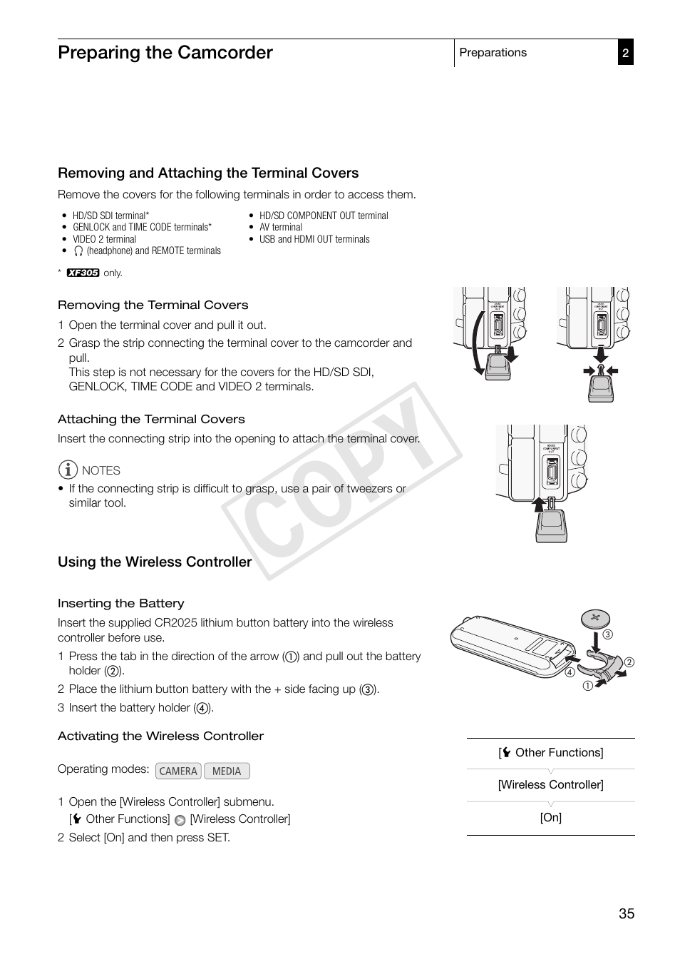 Canon XF300 XF305 Videocamera stampata istruzioni di funzionamento Libro Manuale utente A5 