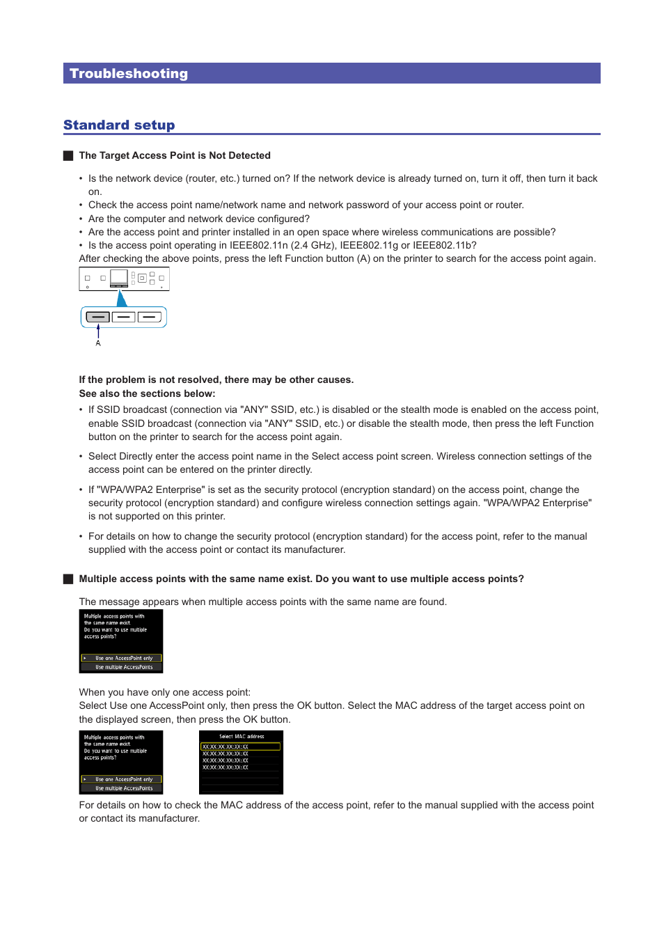 Troubleshooting standard setup | Canon PIXMA MG6450 User Manual | Page