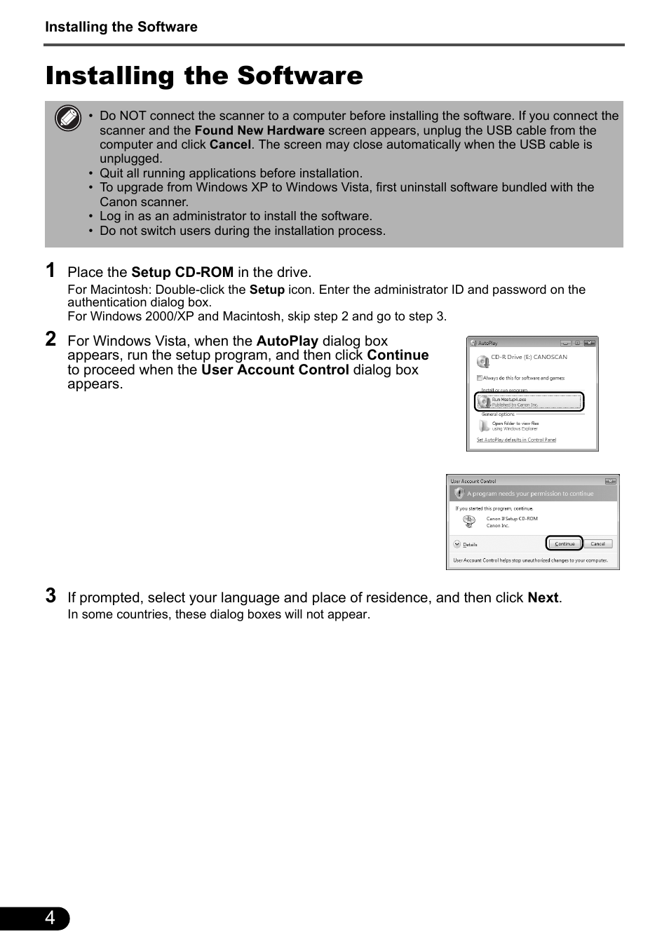 Installing the software | Canon CANOSCAN LIDE 700F User Manual | Page 6 ...