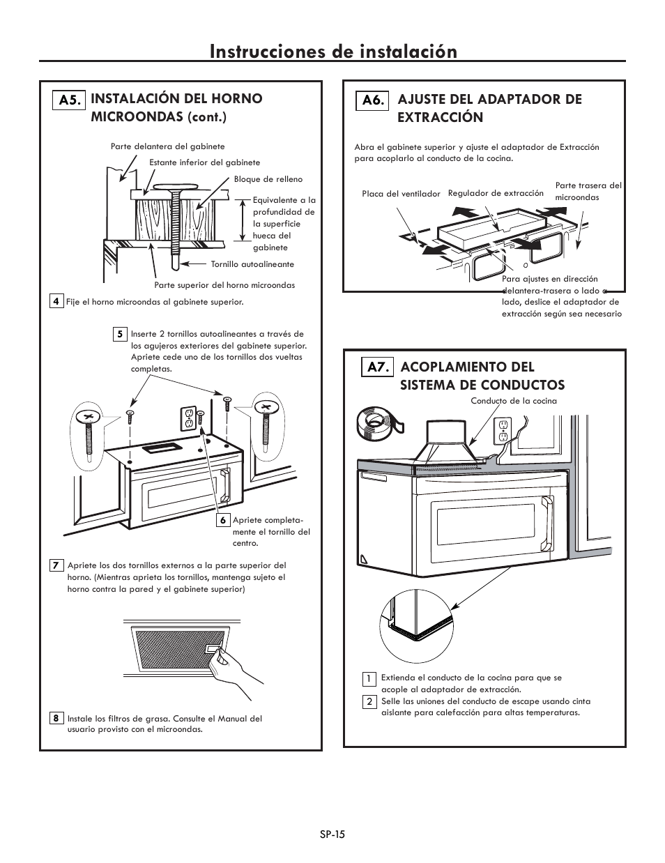 Identidad desencadenar Engaño Instrucciones de instalación, A6. a5, Instalación del horno microondas  (cont.) | Electrolux EI30BM60MS User Manual | Page 39 / 72 | Original mode