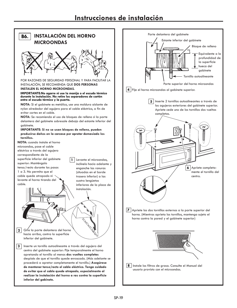 Instrucciones de instalación, Instalación del horno microondas | Electrolux  EI30BM60MS User Manual | Page 43 / 72 | Original mode