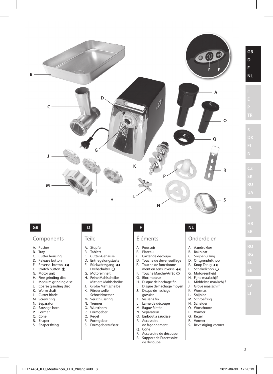 Elements Onderdelen Teile Components Electrolux Emm1000 User Manual Page 3 Original Mode