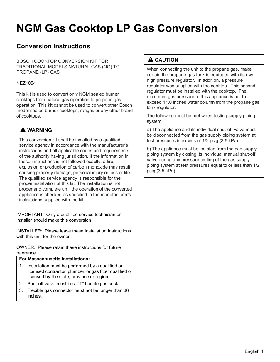 Ngm Gas Cooktop Lp Gas Conversion Conversion Instructions Bosch